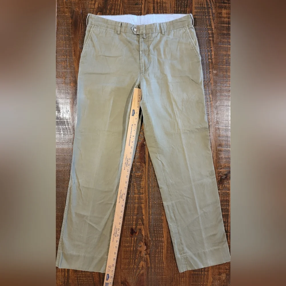 Vintage Faconnable Mens 36×32 Chino Pants 85% Cotton 15% Wool Flat Front‎ Olive
